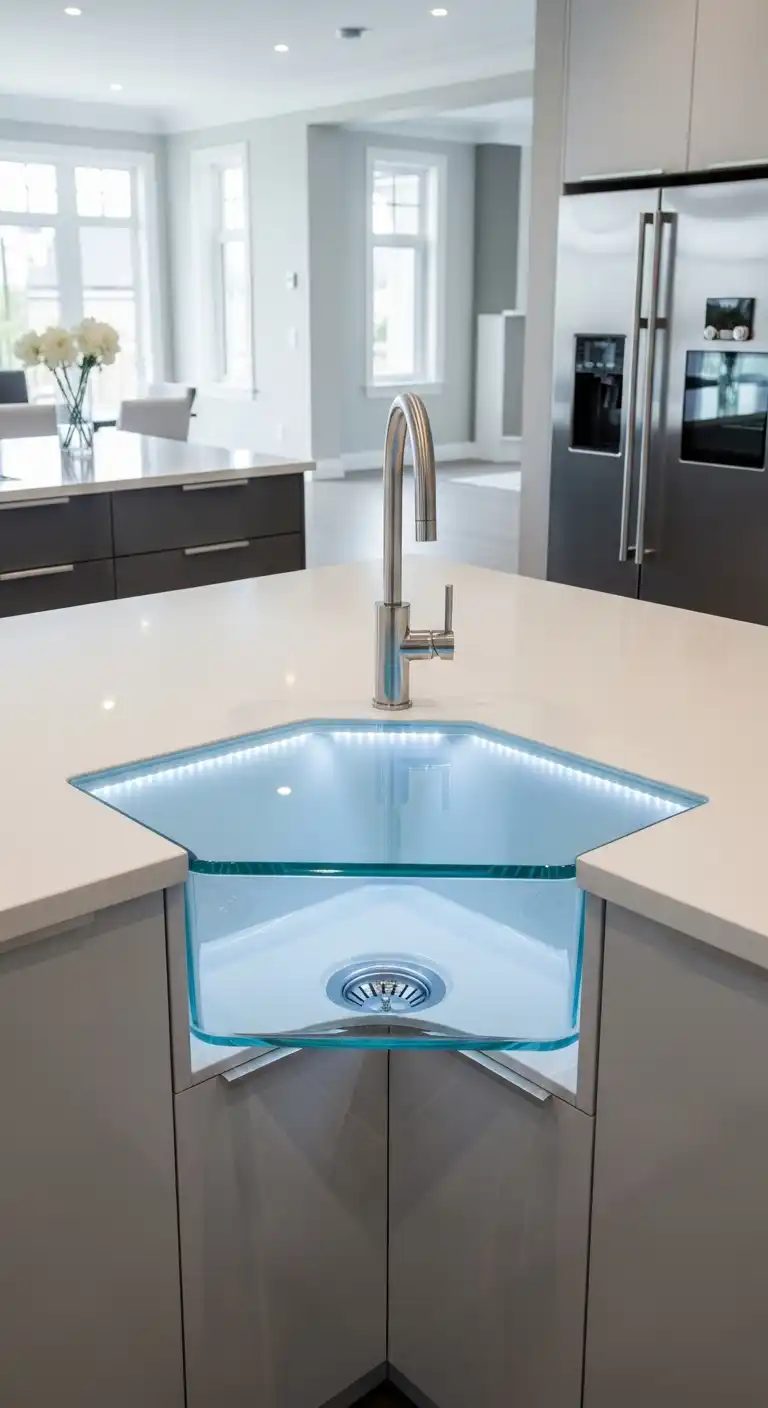 Corner Kitchen Sink Ideas You’ll Love: 21 Inspiring Designs 13 12. Glass Corner Sink