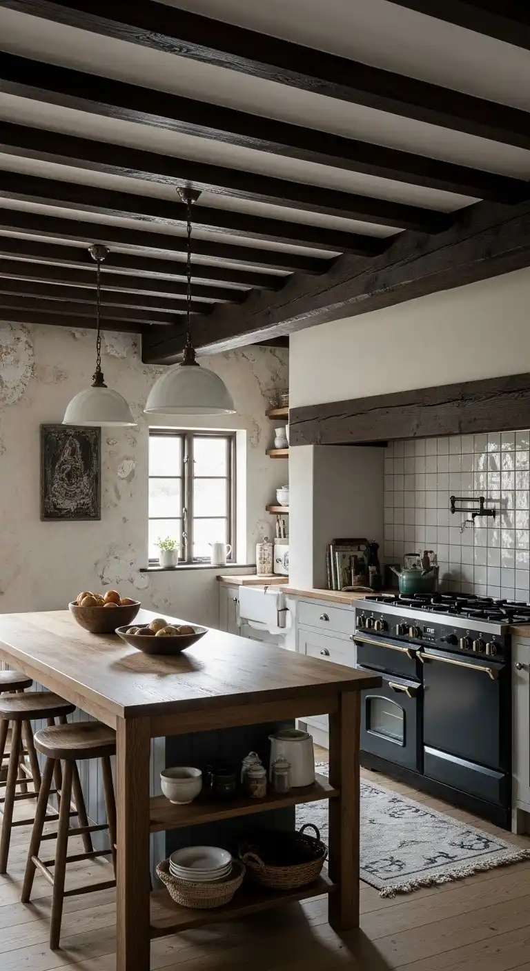 14) Dark wood beams with layered textures