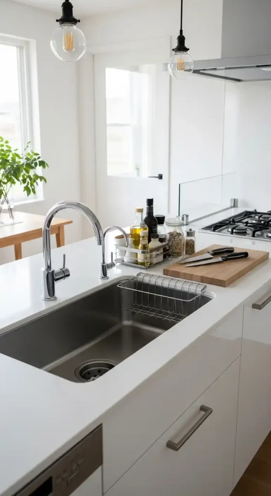 17 Kitchen Island Ideas With Sink for Modern and Functional Spaces 15 14) Minimalist island with integrated sink and prep station