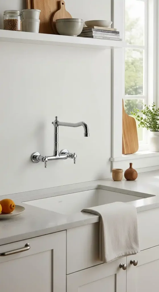 14) Wall-mounted faucet over the sink