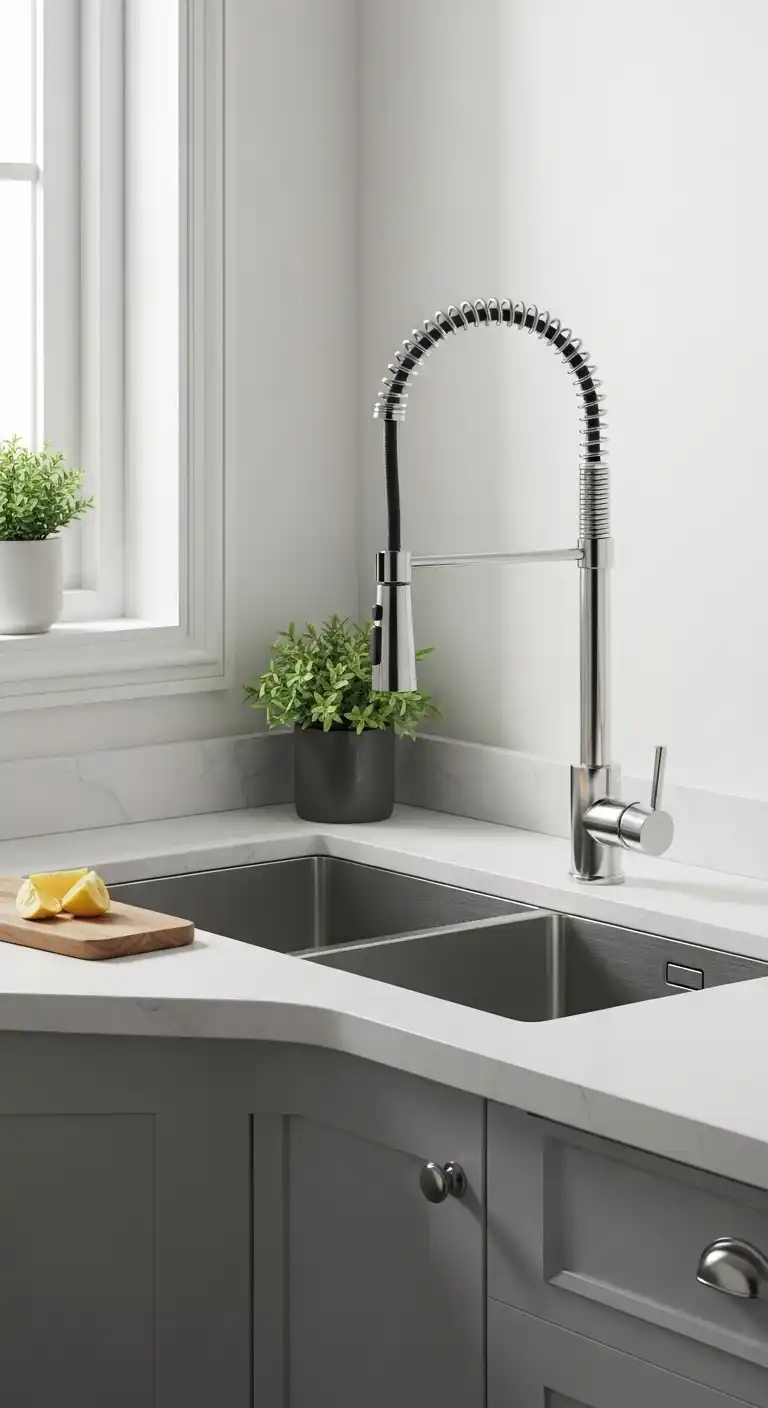 Corner Kitchen Sink Ideas You’ll Love: 21 Inspiring Designs 16 15. Corner Sink with Gooseneck Faucet