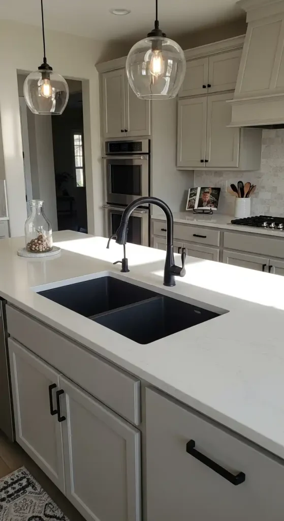 17 Kitchen Island Ideas With Sink for Modern and Functional Spaces 18 17) Island featuring a black granite sink for contrast