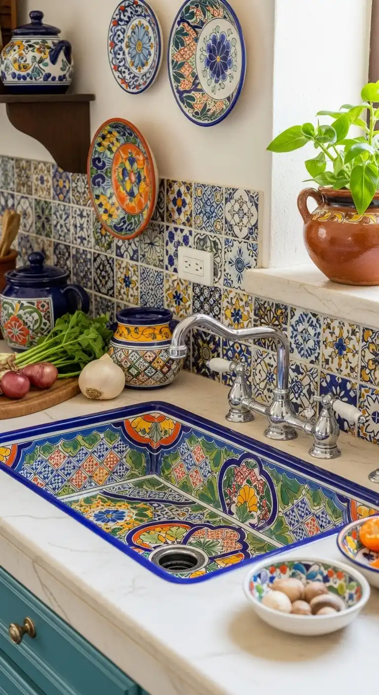 2) Hand-Painted Mexican Ceramic Sinks