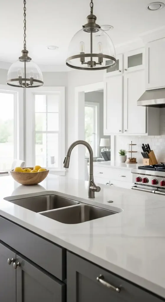 17 Kitchen Island Ideas With Sink for Modern and Functional Spaces 3 2) Quartz countertop island with a sleek undermount sink