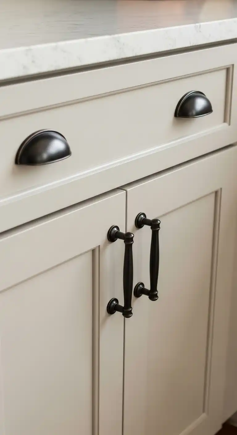 2) Use dark hardware for contrast on cabinets