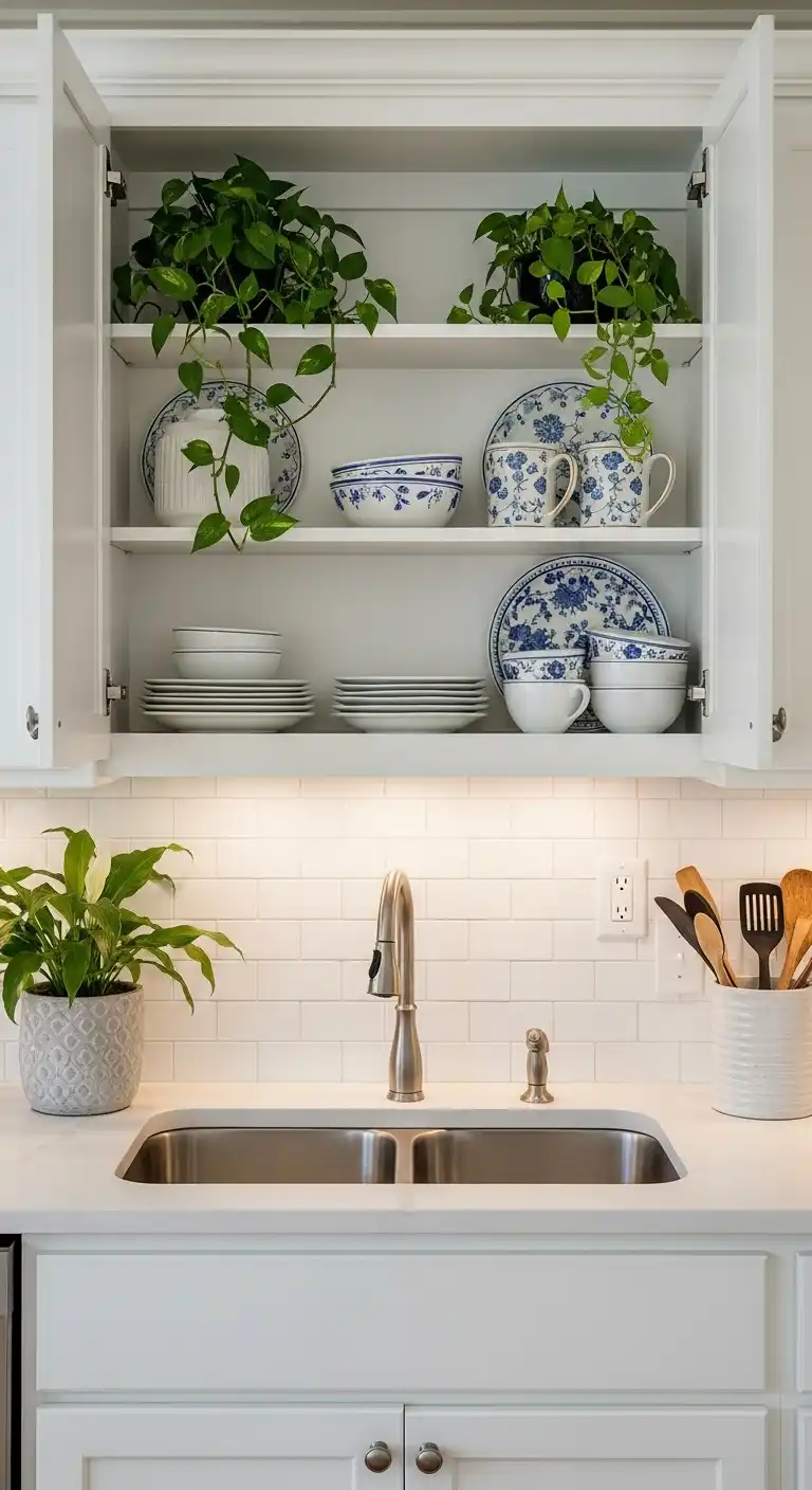 21 Kitchen Sink No Window Ideas for a Fresh, Modern Look 3 2) Use open shelving above the sink for plants and decorative dishes