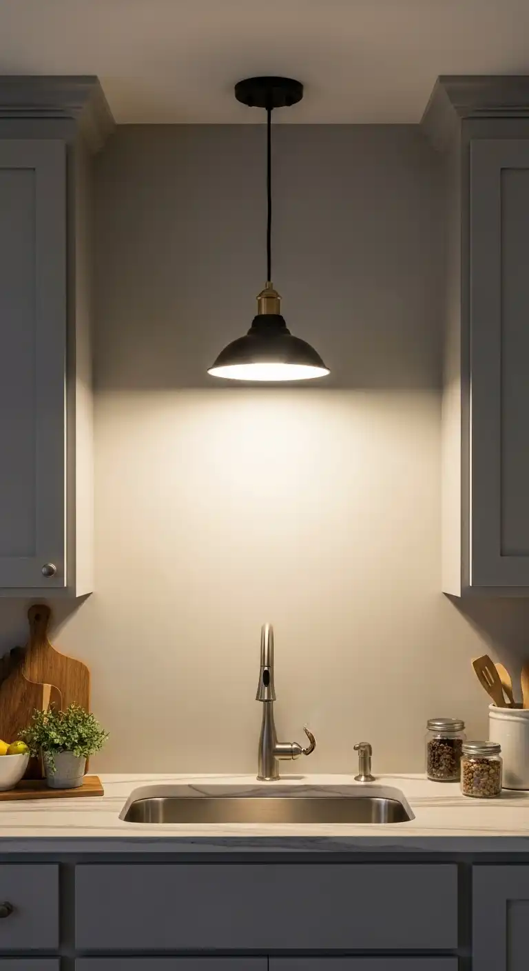 21 Kitchen Sink No Window Ideas for a Fresh, Modern Look 22 21) Suspend a small pendant light fixture for style