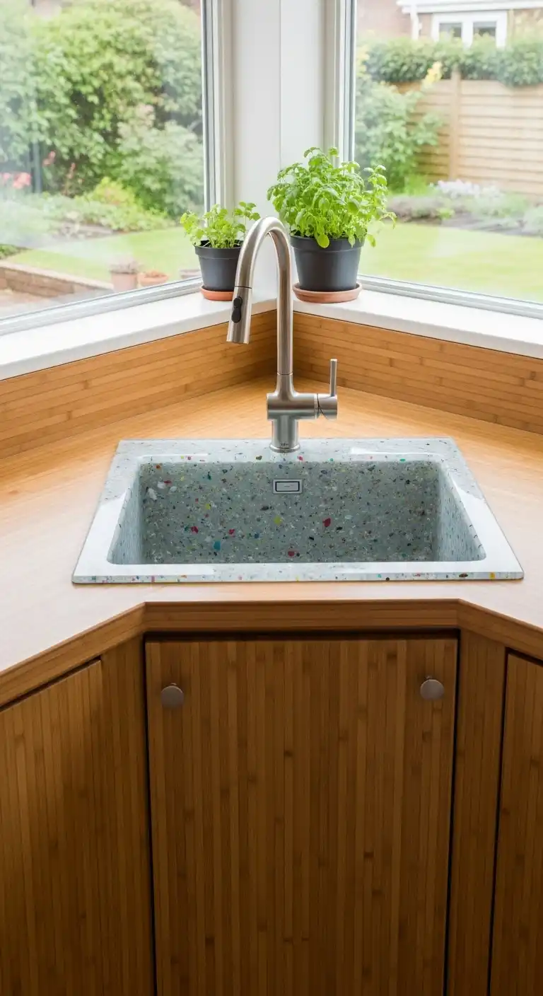 Corner Kitchen Sink Ideas You’ll Love: 21 Inspiring Designs 22 21. Corner Sink with Eco-Friendly Materials