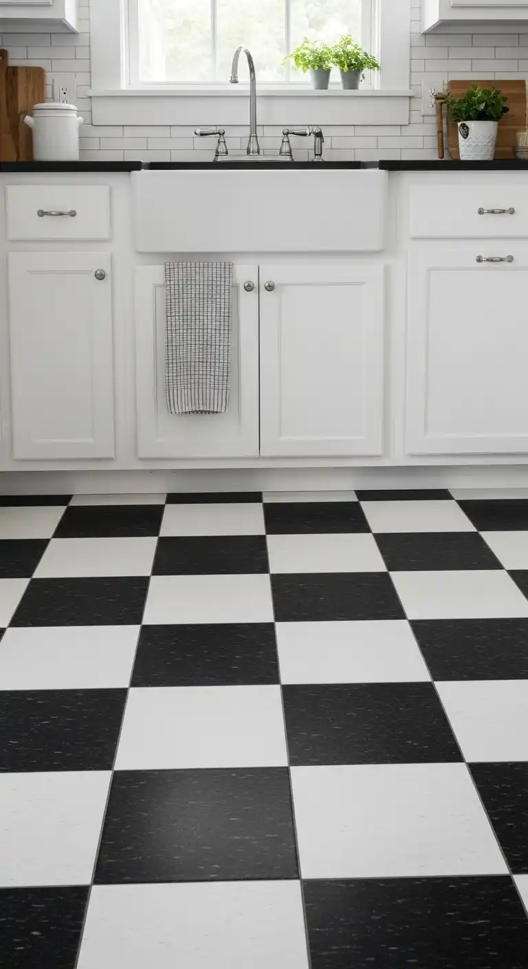 4) Checkered black and white floor tiles