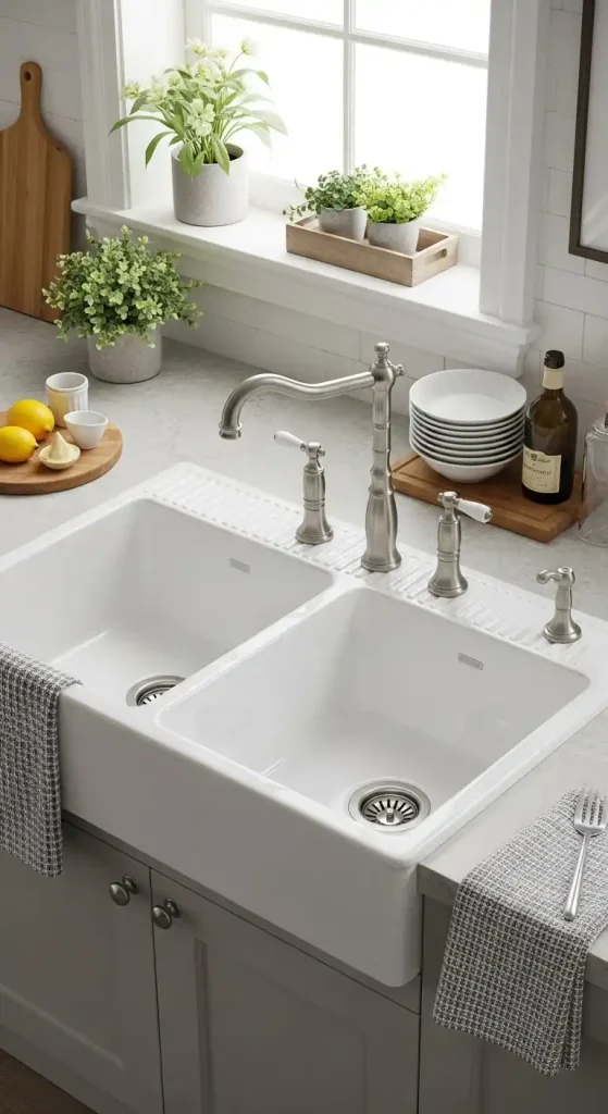 5) Porcelain double basin sink
