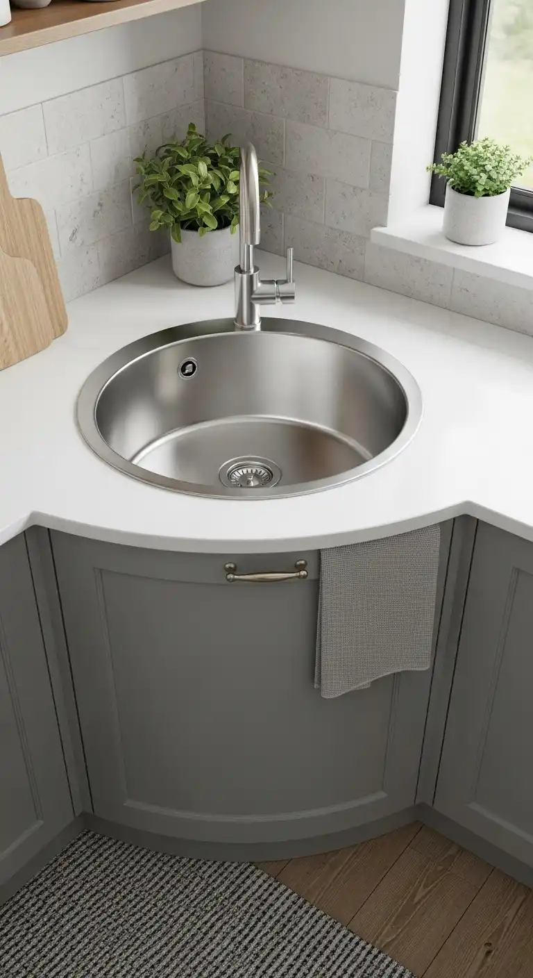 Corner Kitchen Sink Ideas You’ll Love: 21 Inspiring Designs 6 5. Minimalist Round Corner Sink