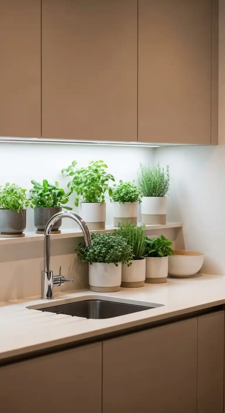 21 Kitchen Sink No Window Ideas for a Fresh, Modern Look 7 6) Place a small row of indoor plants for natural greenery