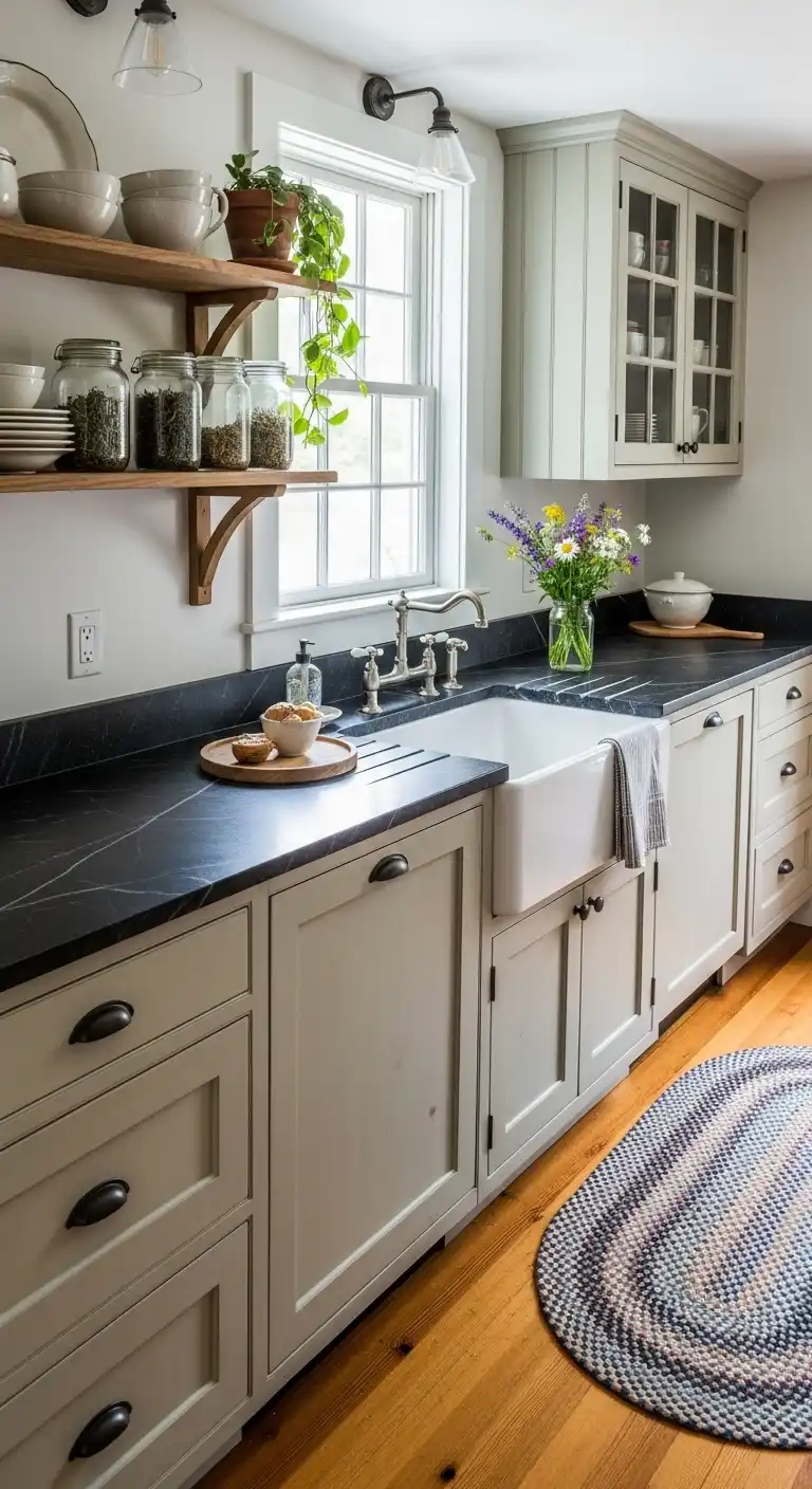 7) Dark stone countertops like soapstone