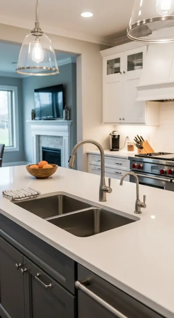 17 Kitchen Island Ideas With Sink for Modern and Functional Spaces 9 8) Recessed double-basin sink in an expansive kitchen island