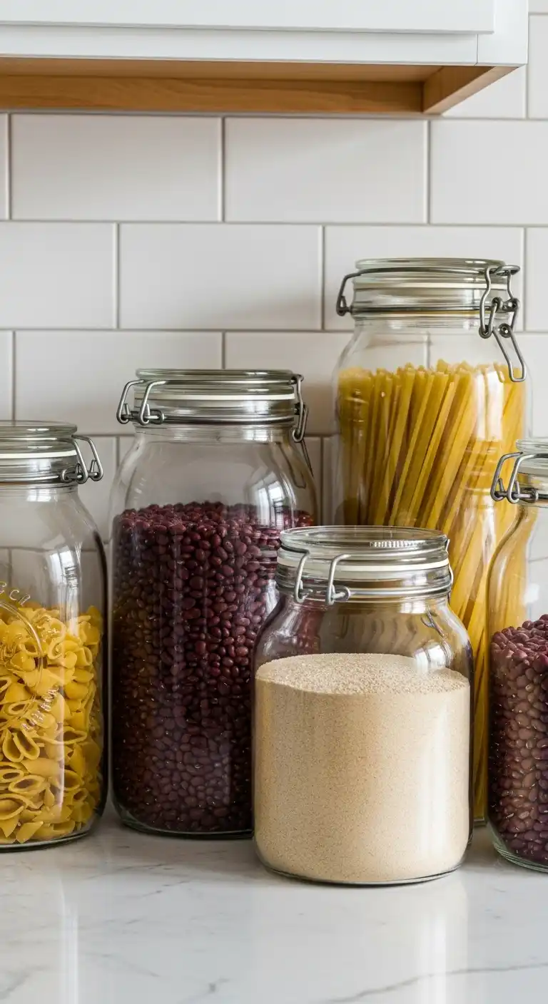 8) Use vintage glass jars to store dry ingredients visibly