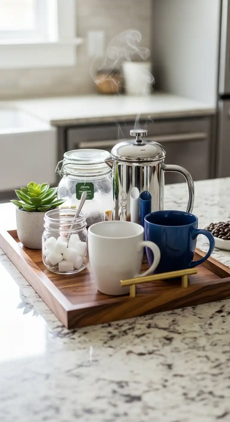 9) Place a statement tray to corral coffee or tea essentials