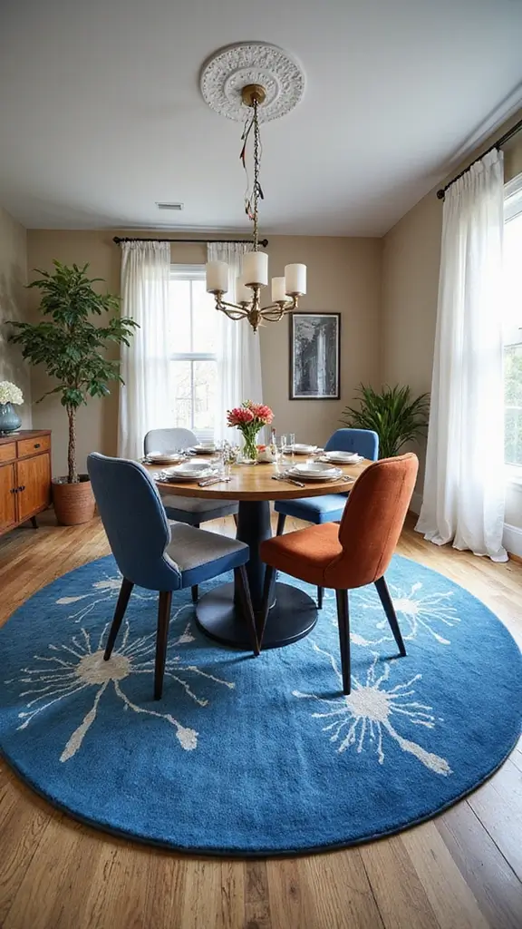 17 Elegant Blue Rugs for Your Dining Table That Redefine Modern Home Decor! - 16. Artistic Flair