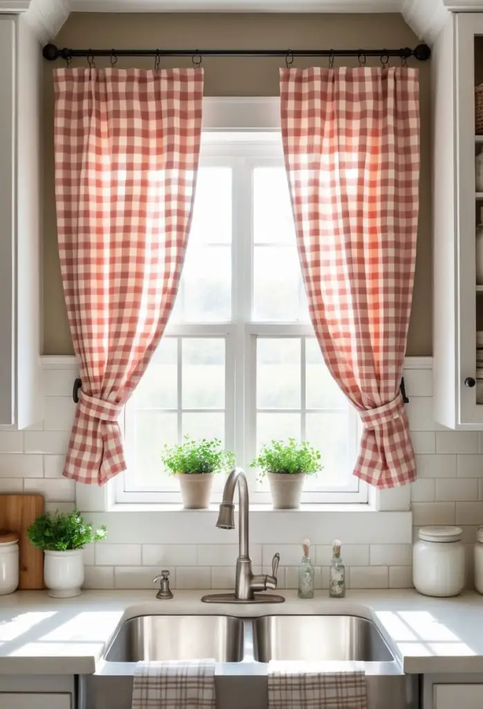 8) Rustic farmhouse gingham curtains