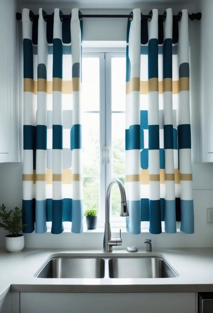 9) Modern geometric print curtains
