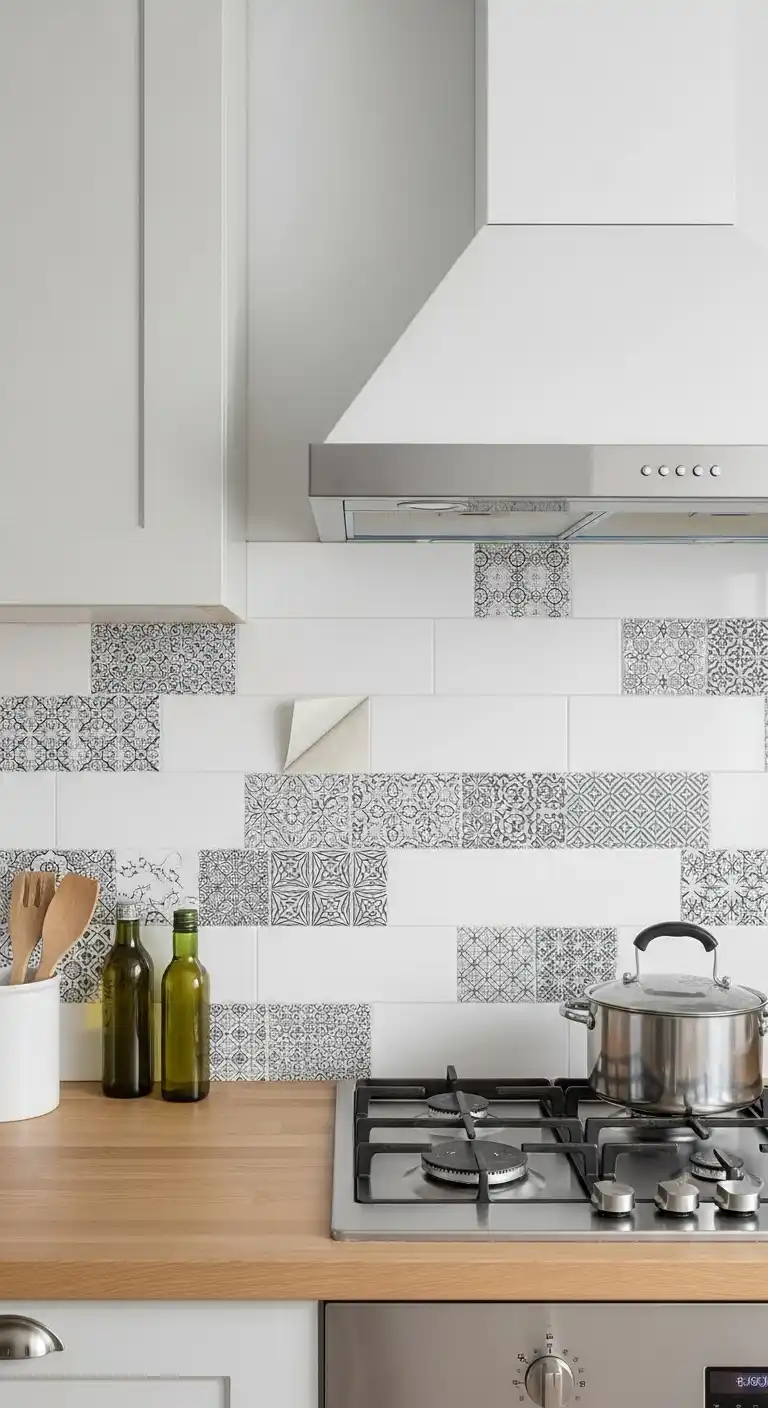 11) Apply peel-and-stick backsplash tiles for a quick update
