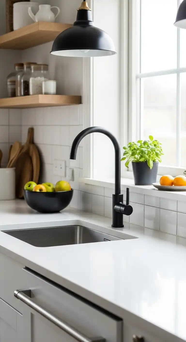 16) Matte black or stainless steel fixtures
