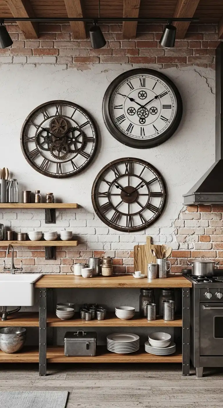 21 Industrial Kitchen Design Ideas for Modern and Efficient Spaces 17 16) Vintage industrial clocks as statement decor