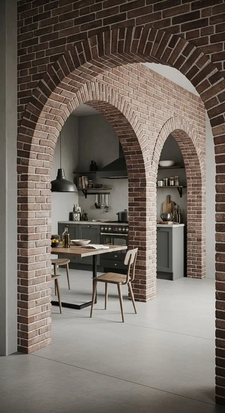 21 Industrial Kitchen Design Ideas for Modern and Efficient Spaces 18 17) Concrete or brick archways framing kitchen zones