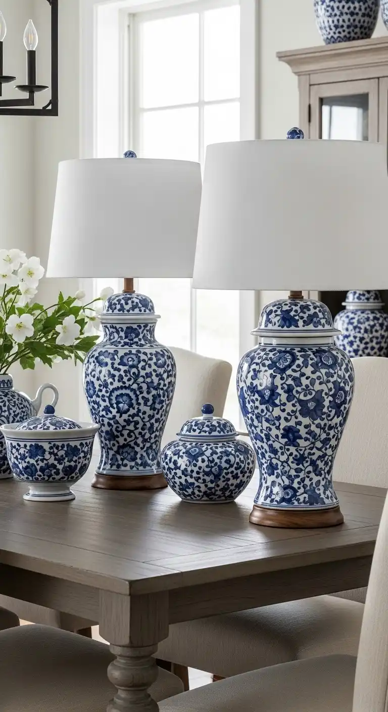 19) Blue and White Ceramic Lamps