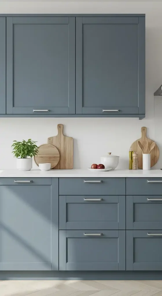 23 Blue Gray Kitchen Cabinets Ideas to Elevate Your Space 20 19) Blue gray cabinets with minimalist modern handles