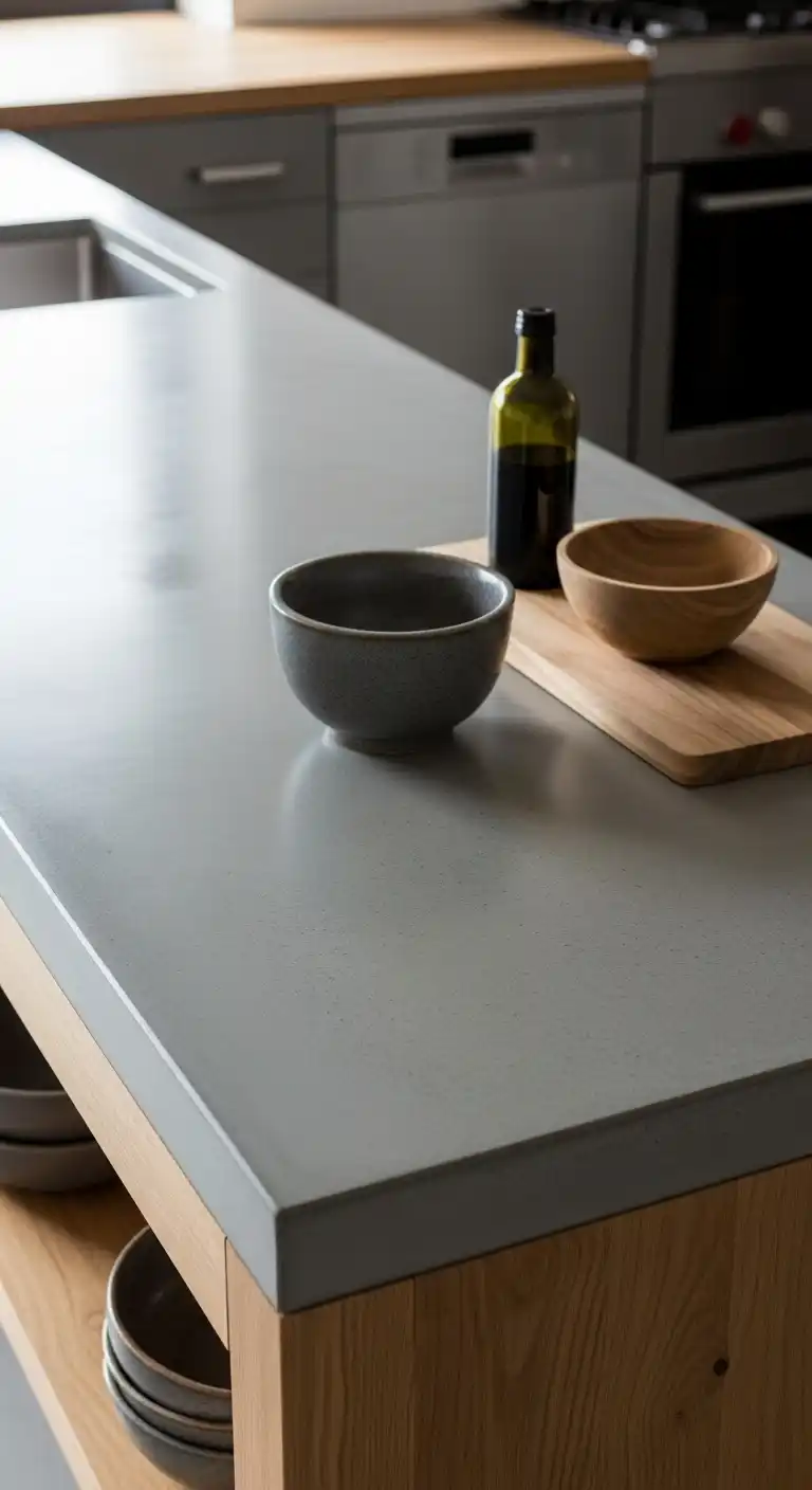 21 Industrial Kitchen Design Ideas for Modern and Efficient Spaces 3 2) Concrete countertops with raw, matte finish