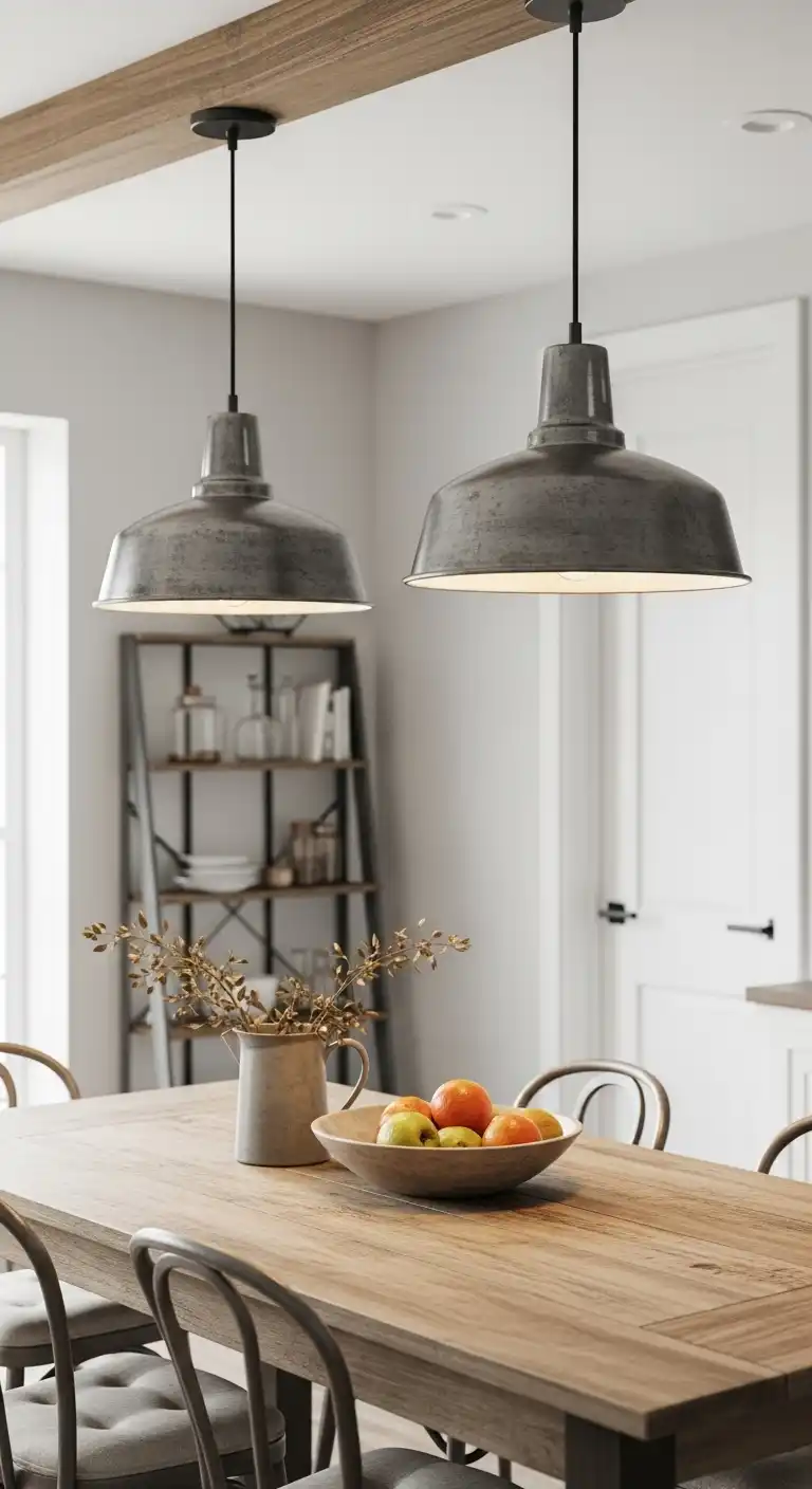 23 Farmhouse Kitchen Lighting Ideas to Brighten and Elevate Your Space 3 2) Vintage industrial pendant lights from old factories