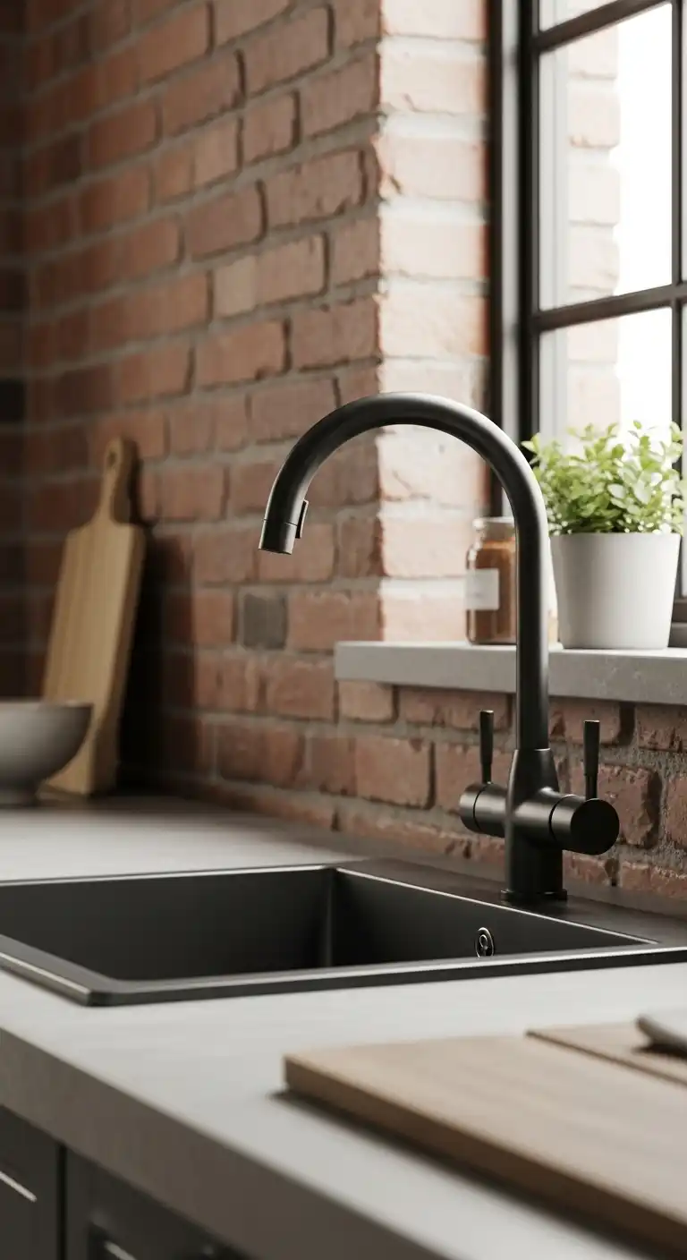 21 Industrial Kitchen Design Ideas for Modern and Efficient Spaces 22 21) Dark metal faucets with matte finishes