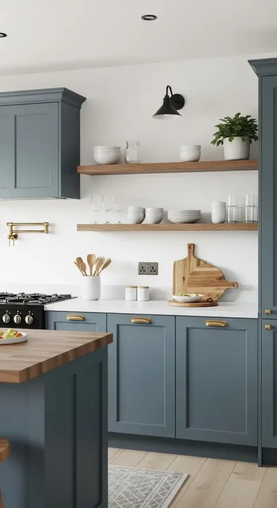 23 Blue Gray Kitchen Cabinets Ideas to Elevate Your Space 5 4) Blue gray cabinets paired with warm wood accents