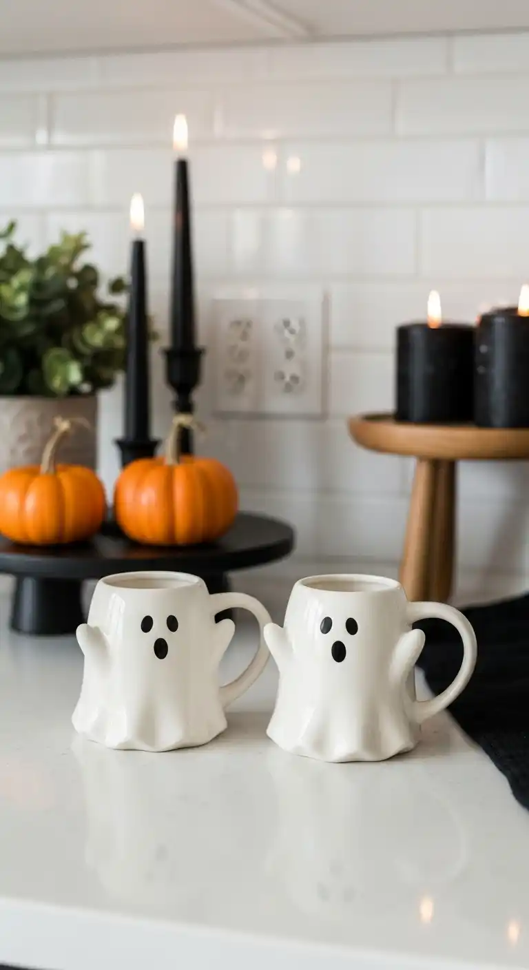 8) Ghost-shaped mugs at coffee station