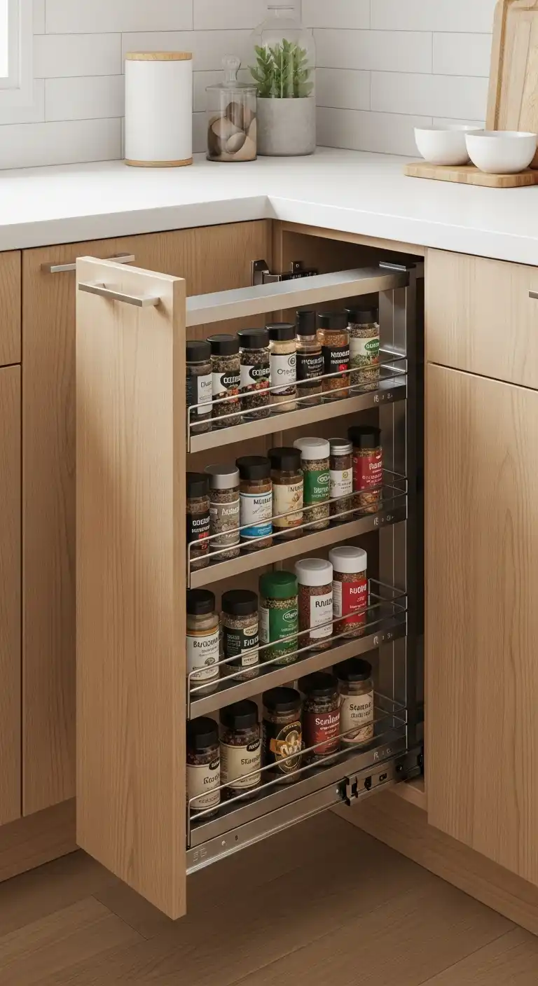 8) Pull-out spice rack in corner