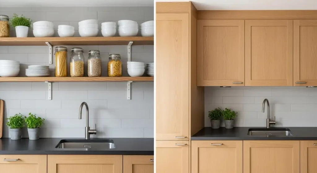 Open vs Closed Kitchen Cabinets 1