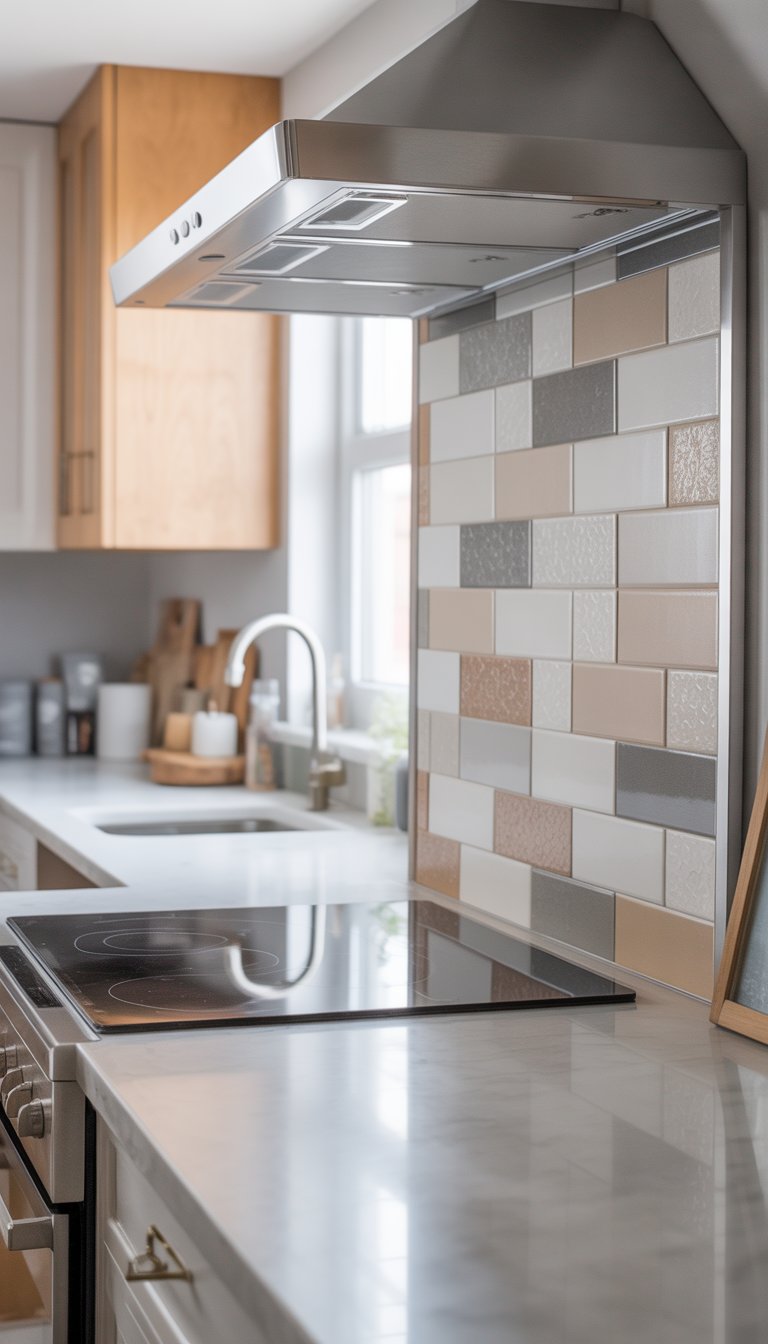 Kitchen Remodel Ideas on a Budget: 15 Affordable Designs 6 A modern kitchen with a peel-and-stick tile backsplash behind a clean countertop and stainless steel appliances.