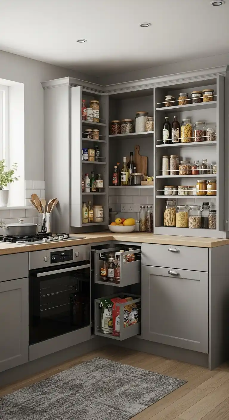 L Shaped Kitchen Designs: 13 Creative Ways to Maximize Space 11 10) Use slim, tall pantry cabinets to maximize food storage