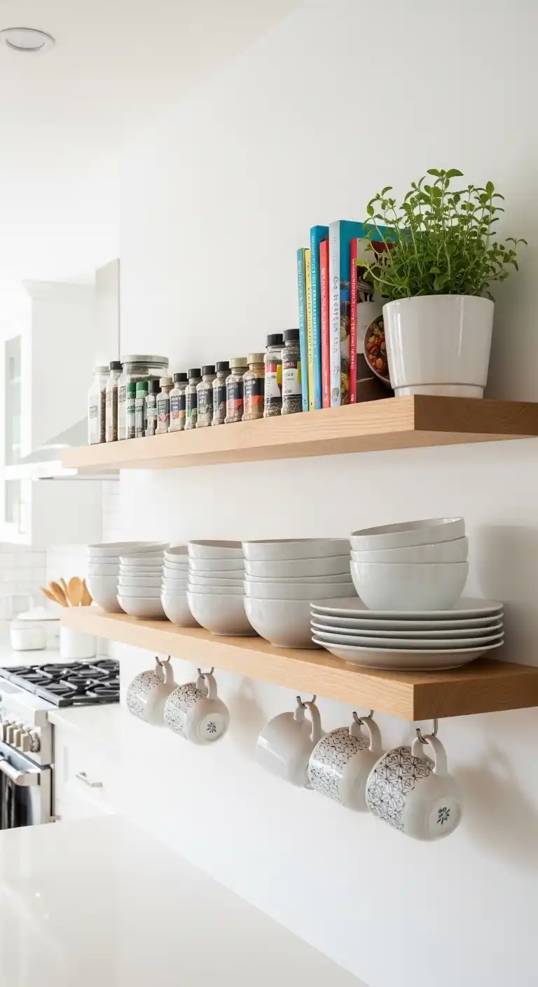 11 Add floating shelves for accessible storage without bulk