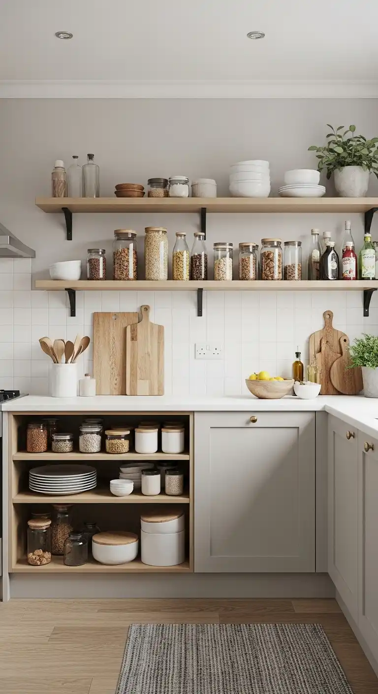15 U-Shaped Kitchen Ideas for Maximum Counter Space 15 14) Include open shelving on one side to keep frequently used items accessible but off counters