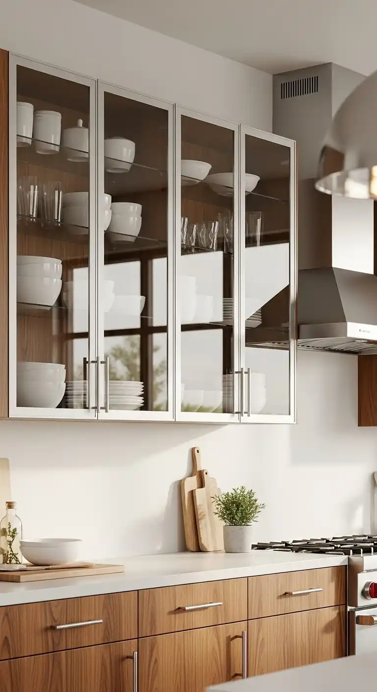 5 Add glass front cabinet doors to open up visual depth
