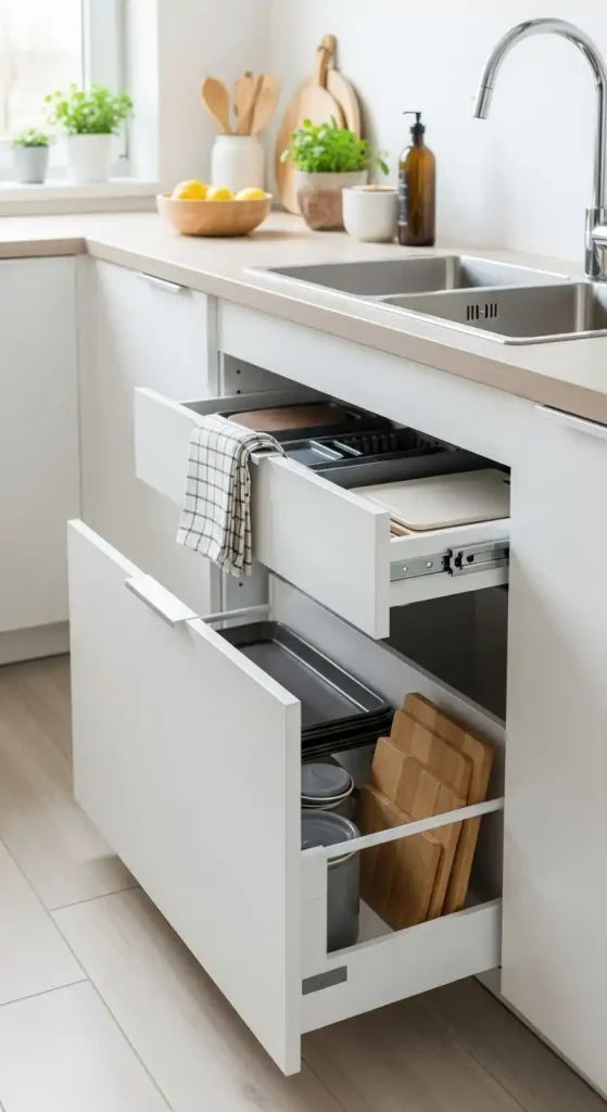 15 Kitchen Sink Cabinet Ideas for Stylish and Functional Storage Solutions 6 6) Cabinet with toe-kick drawers for extra storage