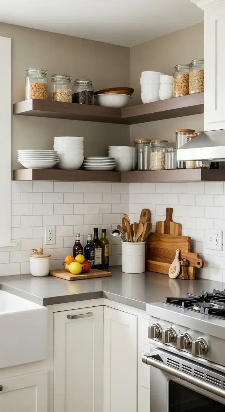 L Shaped Kitchen Designs: 13 Creative Ways to Maximize Space 7 6) Install open shelving for frequently used items