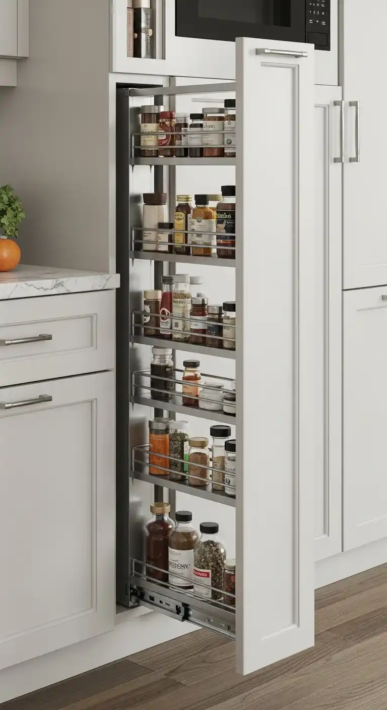 15 U-Shaped Kitchen Ideas for Maximum Counter Space 10 9) Include pull-out spice racks integrated into side panels for easy access without cluttering counters