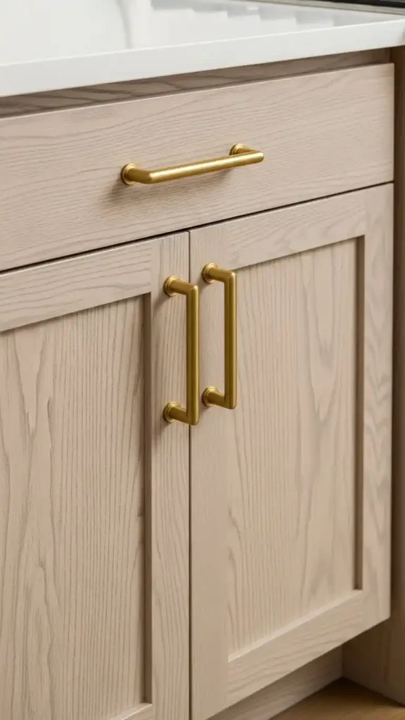 2) Quarter-sawn white oak with golden hardware