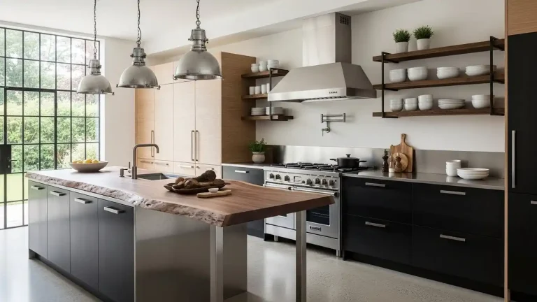 Mix Wood and Metal Accents in Modern Kitchens