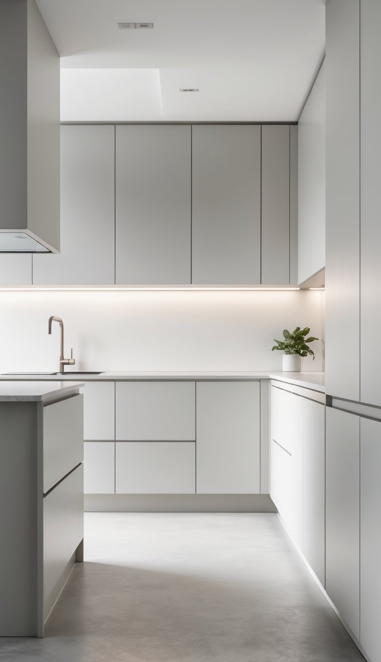 A modern kitchen featuring flat-panel cabinets with a clean, uncluttered countertop and minimal decor.