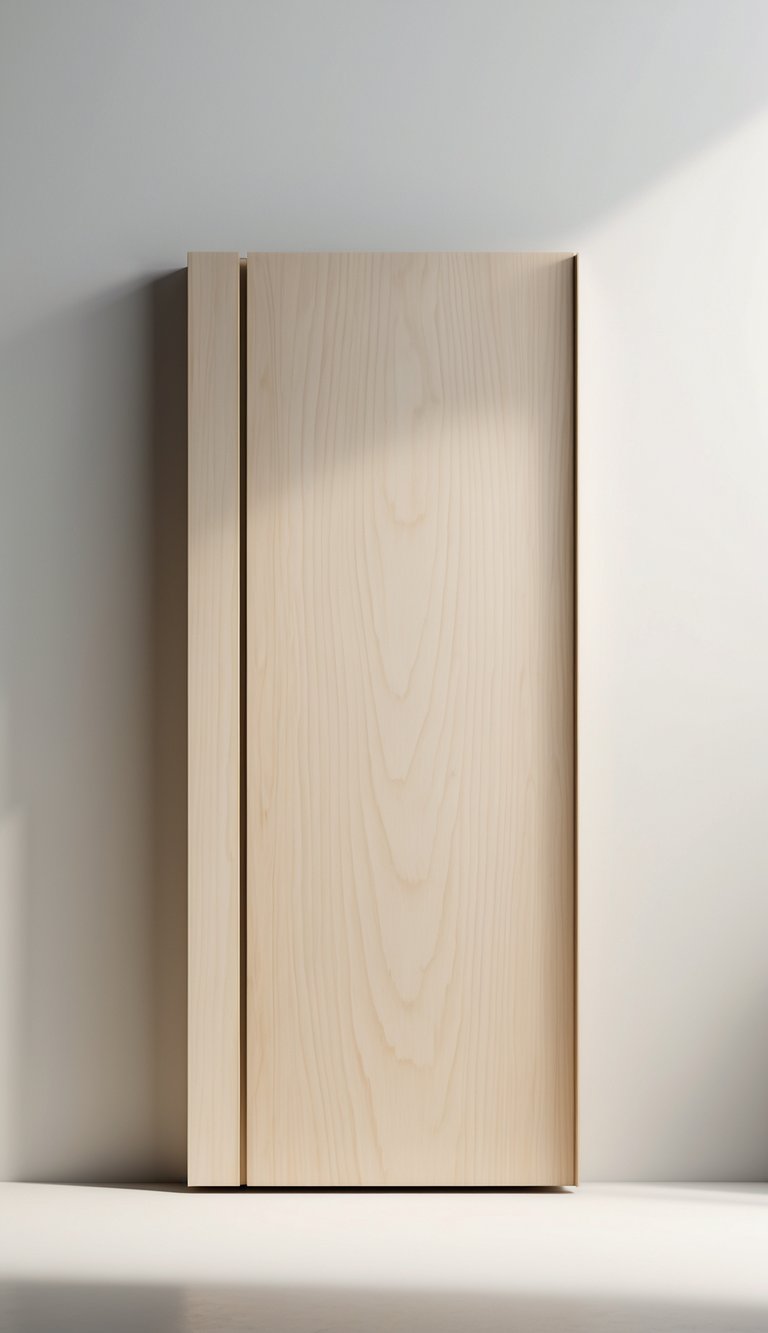 A single light wood kitchen cabinet door with a flat, smooth surface against a plain neutral background.