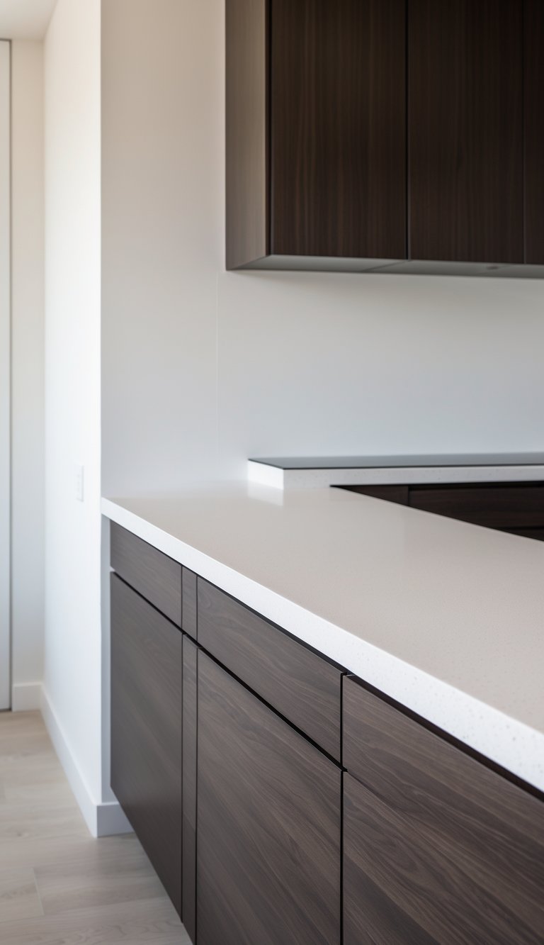 17 Stunning Kitchen Countertop Combinations That Pop 7 A kitchen with white quartz countertops and dark espresso cabinets.