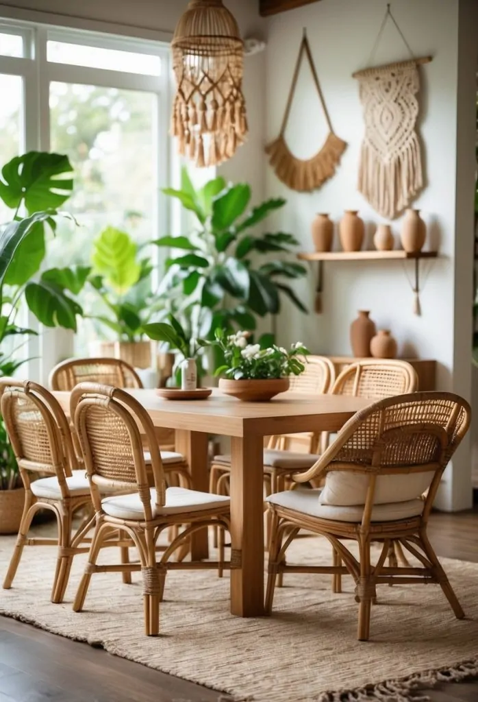 2) Incorporate natural fiber chairs like rattan or wicker